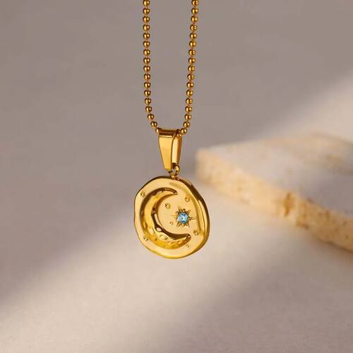 Stainless Steel Blue Zircon Star Moon Necklaces for Women Fa