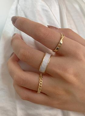 3pcs/set Bohemian White Enamel Round Metal Ring Sets Geometr