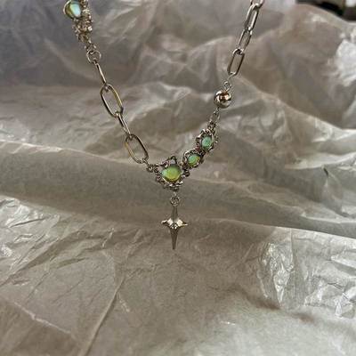 Crystal Opal Pendant Liquid Metal Necklace for Women Clavicl