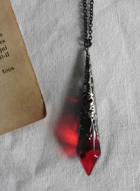 Gothic Vampire Blood Red Crystal Necklace Women Man Pagan Wi