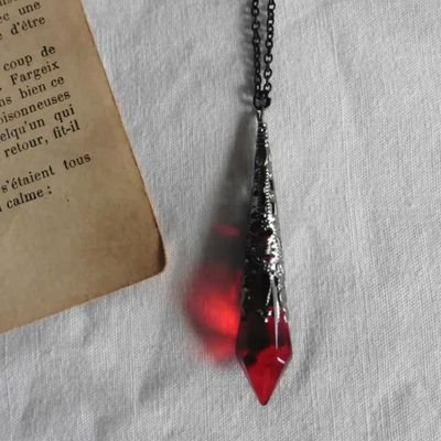 Gothic Vampire Blood Red Crystal Necklace Women Man Pagan Wi