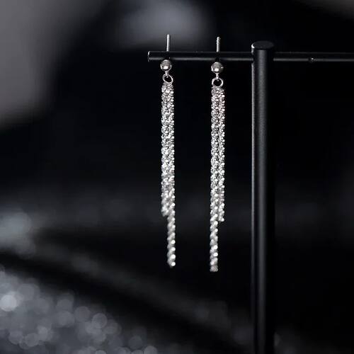 Korean ndy Tassels Dangle Earrings Silver Color Shiny Long C