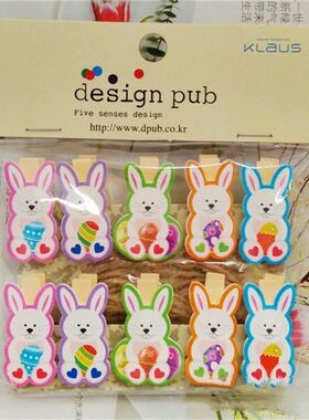 10pcs/bag Easer Decoraion Wooden Phoo Clips Caroon Bunny Rab