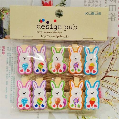10pcs/bag Easer Decoraion Wooden Phoo Clips Caroon Bunny Rab