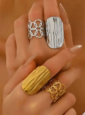 Sainless Seel Open Rings for Women Vinage Wide Irregular Geo