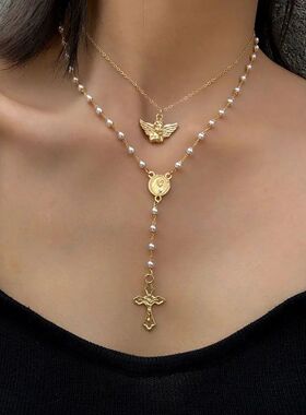 Sparkly Chokers Cross Pendant Long Tassel Fashion Accessorie