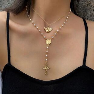 Sparkly Chokers Cross Pendant Long Tassel Fashion Accessorie