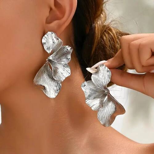 Irregular Metal Leaf Earrings for Women Punk Gold Color Text