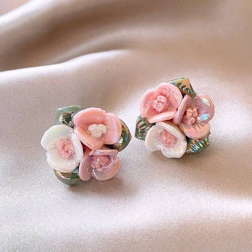 Elegant Colorful Ceramic Petals Flower Shaped Earrings for W