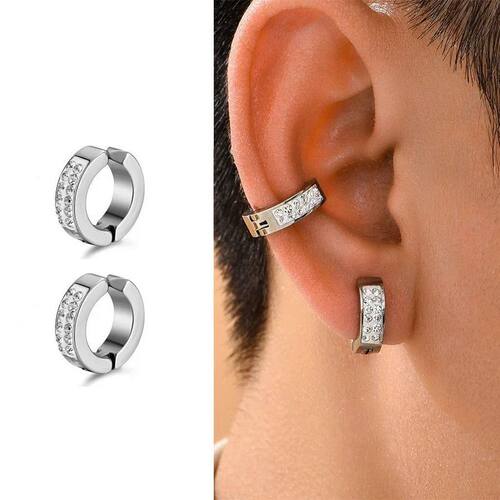 2Pcs Stainless Steel Magnetic Non Piercing Inlaid Cubic Zirc