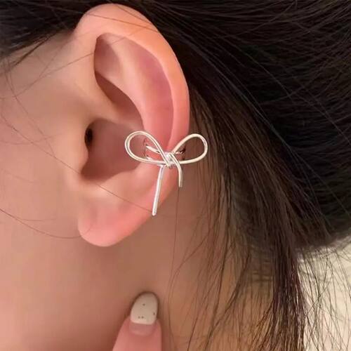 Simple Fake Piercing Ear Clips Silver Color Bow Cartilage Ea