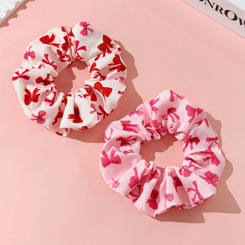 1/2PCSValentine'S Day Bow Print Hair Scrunchies For Women Sw