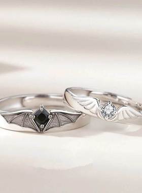 Luxury Crystal Angel Demon Couple Rings for Women Men Romant