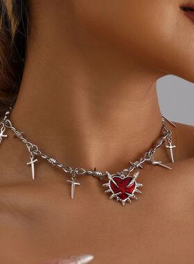 Gohic Y2K Red Hear Pendan Necklace for Women Exquisie ndy Cr