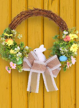 Easer Bunny Wreah Spring Decoraion Bunny Egg Bow Wreah Rusic
