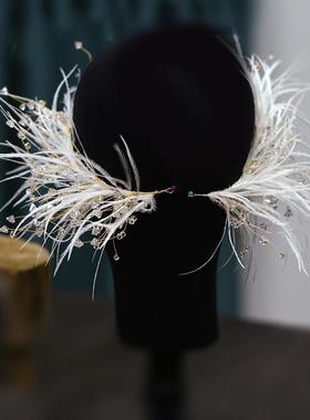 1 pair Feather Crystal Side Clip Shape Bridal Headdress Supe