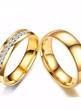 Fashion Crystal Stainless Steel Couple Ring Men's Women's Ti