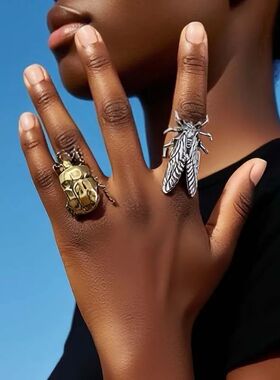 Retro Metal Insect Opening Ring for Women Punk Gold Silver C