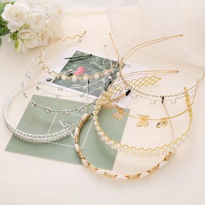 Layered Pearl Crystal Rhinestone Metal Headbands for Women G
