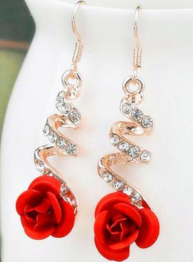 2022 Fashion Jewelry Ethnic Red Rose Drop Earrings Big Rhine