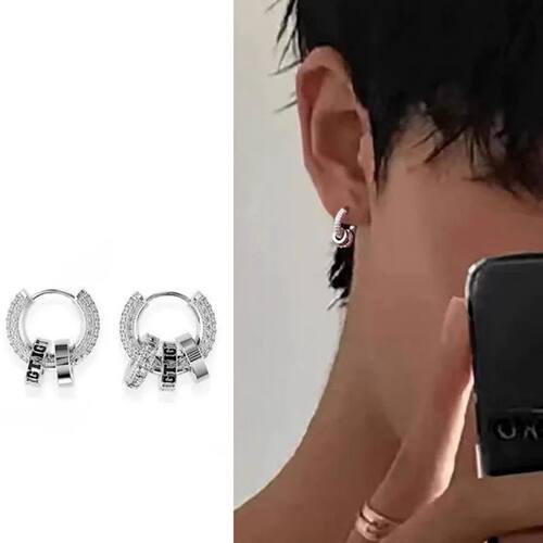 1Pc Hip Hop Round Hoop Earrings for Men Crystal Cubic Zircon