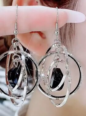 Temperamen Muli-layer Round Imiaion Crysal Pendan Earrings F