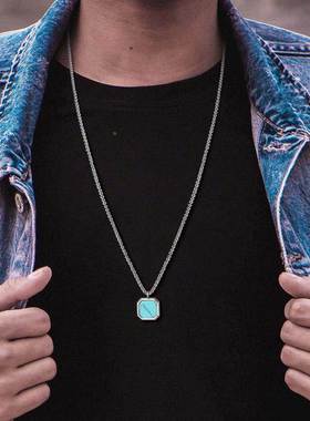 Vnox Square Natural Stone Necklaces for Men, Stylish Punk St