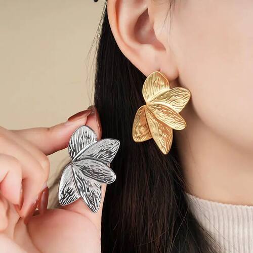 Stainless Steel Metal Flower Leaf Stud Earrings for Women  N