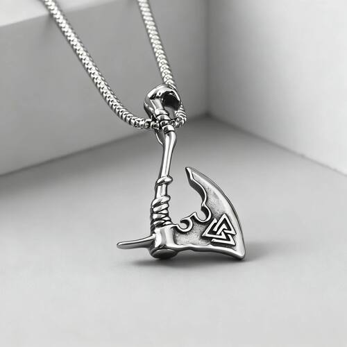 Punk Viking Axe Pendant Necklace for Women Men, Stainless St