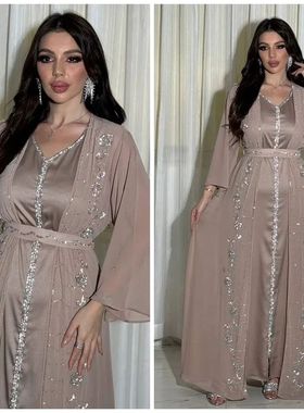 Middle East Diamonds Jalabiya Women 2 Pieces Dress Set Dubai