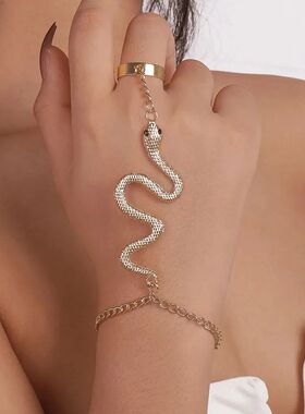 Unique Goth Connecting Finger Rings Snake Bracelet for Women
