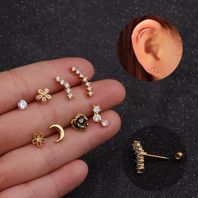 1PC Gold/Silver Color New Design Cz Curved Bar Cartilage Ear