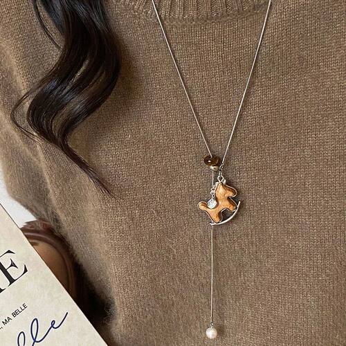 Lucky Zodiac Charm Wood Horse Necklace for Women Cute Rockin