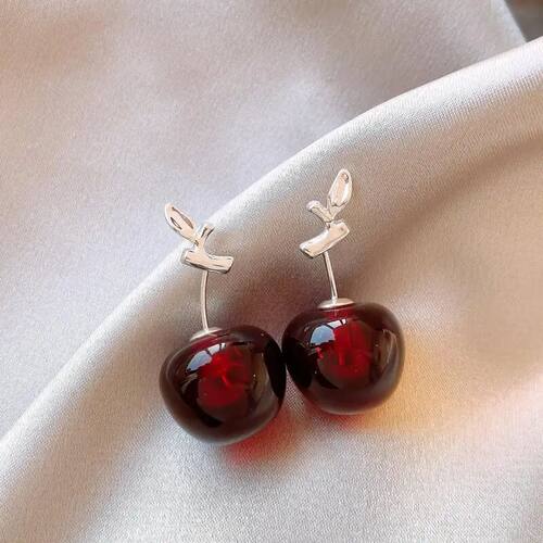 New ndy Wine Red Cherry Dangle Earrings for Women Light Luxu