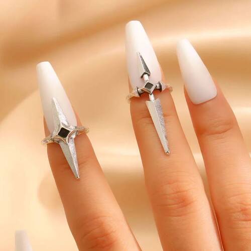Punk Silver Color Cross Open Nail Sheath Ring for Women Swee