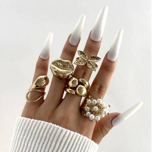 Lip Open Rings Irregular Leaf Pearl Ring Se Exaggeraed Luxur