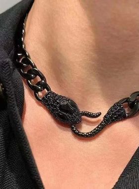 Hip Hop Rock Black Cuban Chain Medusa Snake Necklace Women T