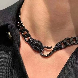 Hip Hop Rock Black Cuban Chain Medusa Snake Necklace Women T
