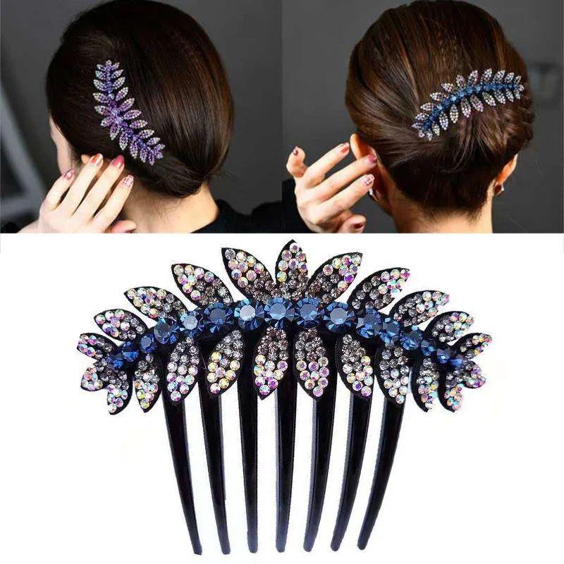 Luxury Crystal Rhinestones Flower Hair Combs Clip Vintage Ha