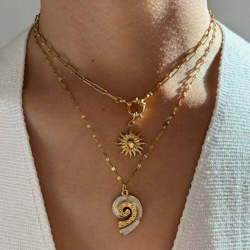 Stainless Steel Sun Flower Conch Pendant Necklace for Women