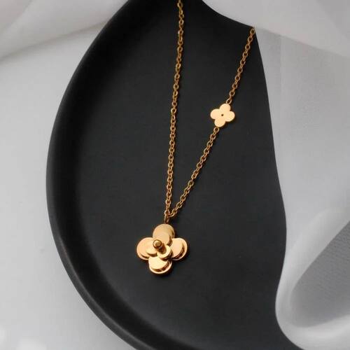 Stainless Steel Camellia Flower Pendant Necklace For Women F