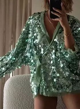 Fashion Setwear Sequin Patchwork Coat Women ndy All-match So