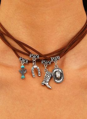 Vintage Western Cowboy Layered Necklace For Women Fashion Bo