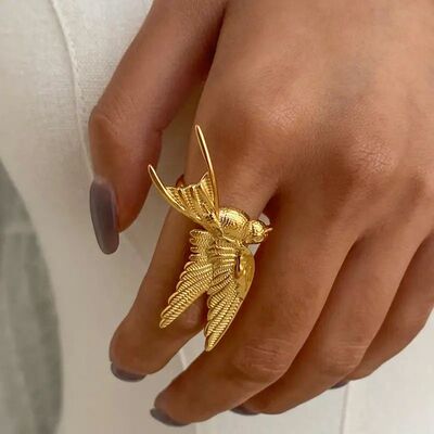 Sainless Seel Peace Dove Rings for Women Men Exaggeraed Gold
