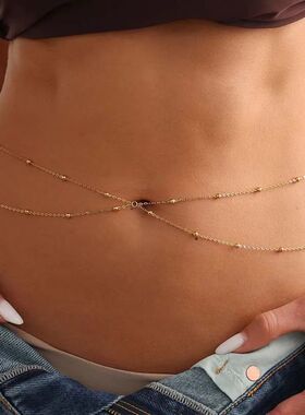 Sexy Metal Double Layer Beaded Waist Chain for Women Fashion