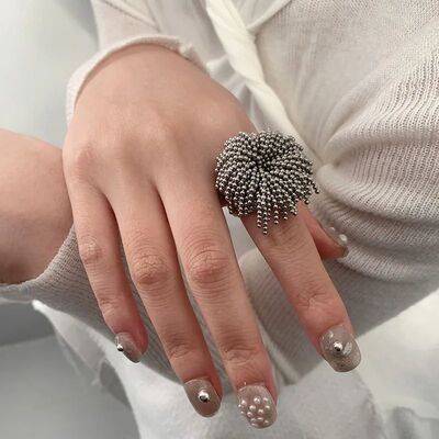 Kpop Punk Silver Color Chain Tassel Rings for Women Men Vina