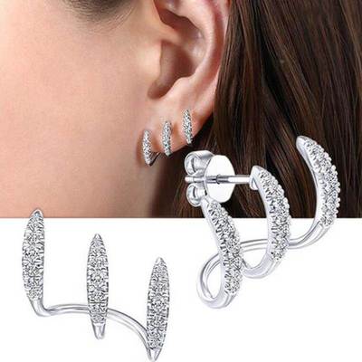 Silver Color Color Claws Stud Earrings with Crystal AAA CZ S