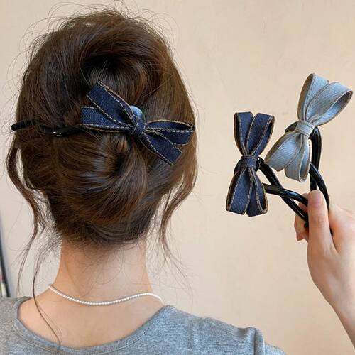 Blue Bow Twisted Hair Clips for Women Exquisite Denim Straig