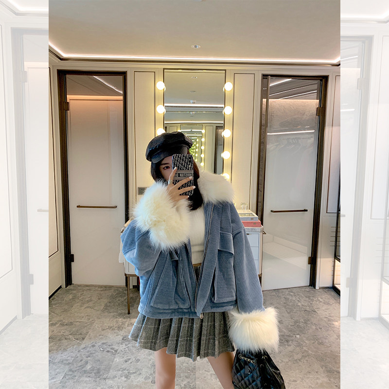 粉色宽松加厚女士短外套女2024新款冬天休闲毛绒灯芯绒时尚大衣,女装/女士精品,短外套,淘宝优惠券,粉丝福利购,淘宝优惠卷