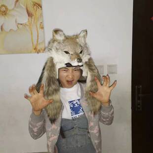 仿真动物狼头帽大灰狼帽子头套网红同款cos凶狠野性个性兽头套帽